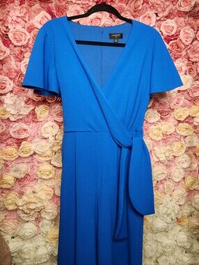 Tahari ASL Cobalt Wrap-Style Midi Dress